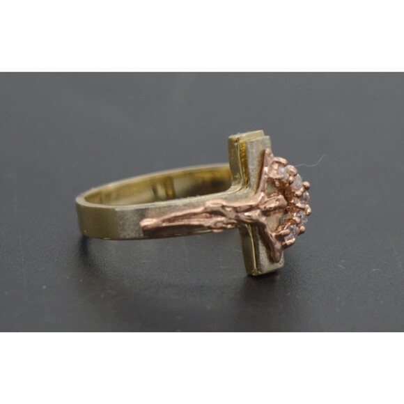 Real 10k Solid Yellow Gold Tri-Color Jesus Cross Cz Crucifix Ring 12mm All Size - Picture 2 of 5